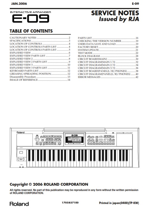 Product picture Roland boss e-09 e09 arranger complete service manual