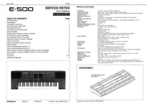 Product picture Roland e-500 e500 e 500 synthesizer complete service manual