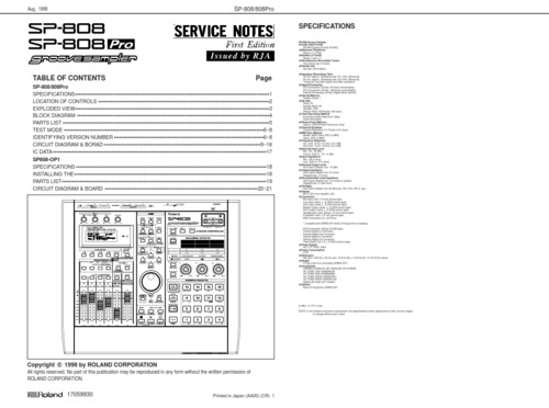 Product picture Roland sp808 sp-808 sp808pro sp-808pro pro sp service manual