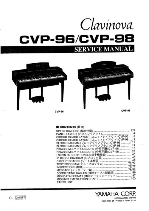 Product picture Yamaha cvp-96 cvp-98 cvp96 cvp98 complete service manual