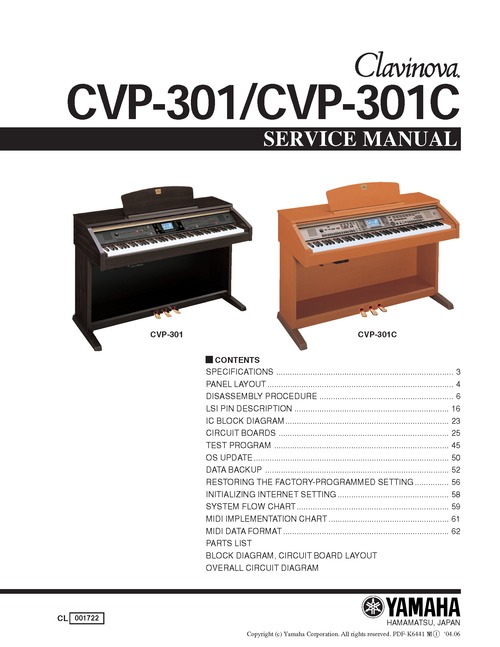 Product picture Yamaha cvp301 cvp-301 complete service manual