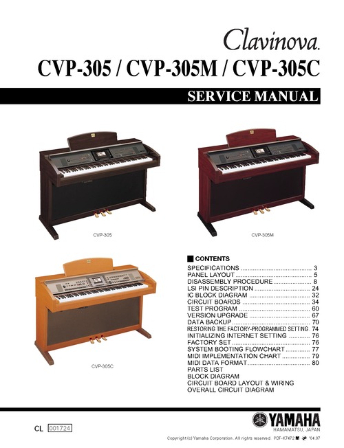 Product picture Yamaha cvp305 cvp-305 complete service manual