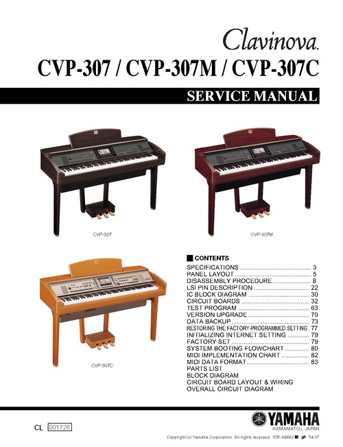 Product picture yamaha cvp307 cvp-307 complete service manual