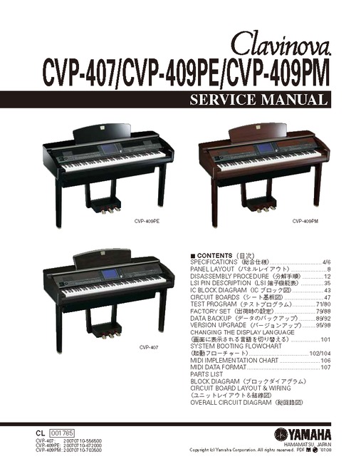 Product picture Yamaha cvp-409 cvp409 cvp407 cvp-407 complete service manual
