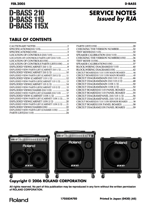 Product picture Roland d-bass 210 115 115x dbass complete service manual