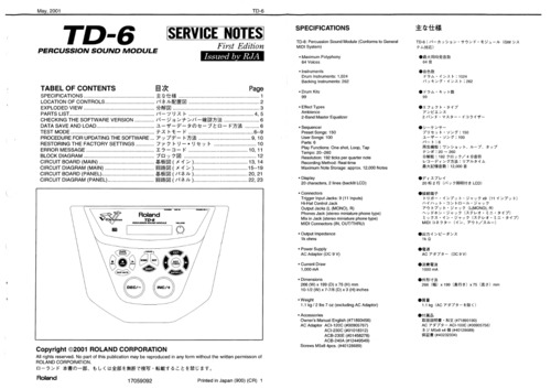 Product picture Roland td6 td-6 td percussion module service manual