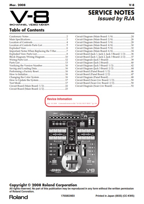 Product picture Roland v8 v-8 video mixer complete service manual