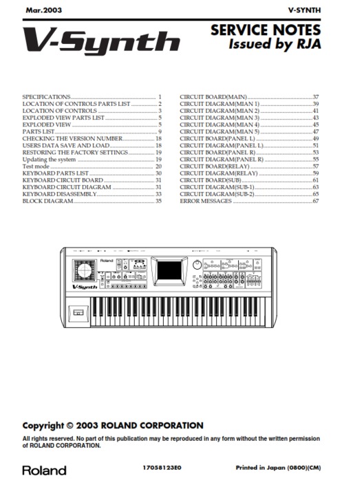 Product picture Roland vsynth v-synth keyboard complete service manual