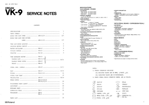 Product picture Roland vk9 vk-9 organ complete service manual