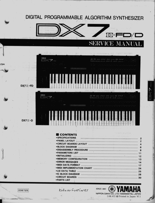 Product picture Yamaha dx7 dx-7 2fd iifd ii-fd II-fd complete service manual
