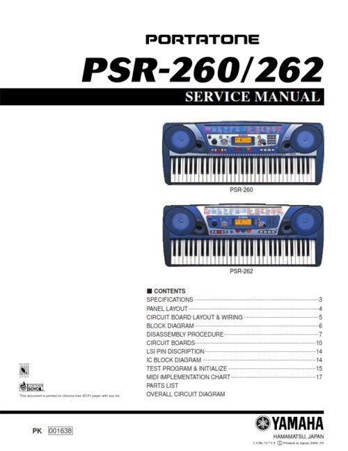 Product picture Yamaha psr260 psr262 psr-260 psr-262 service manual full