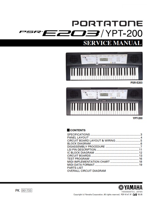 Product picture Yamaha psr-e203 psre203 ypt-200 ypt200 service manual full
