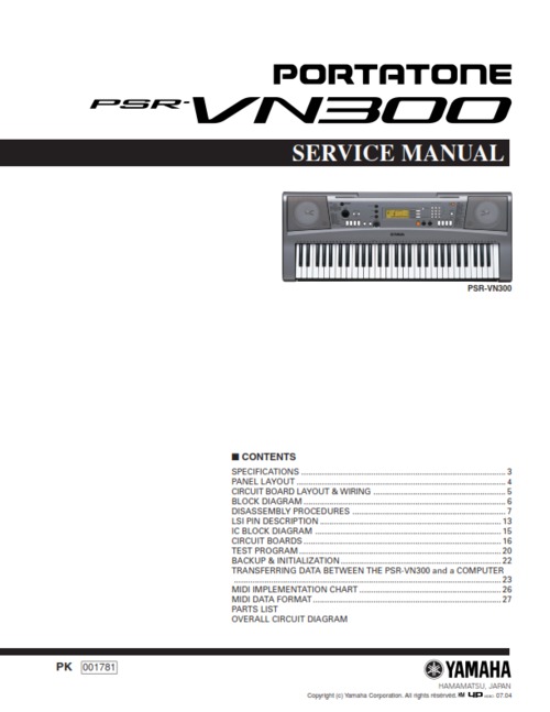 Product picture Yamaha psr-vn300 psrvn300 psr vn300 service manual completel