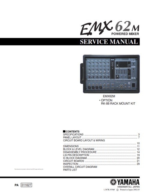 Product picture Yamaha emx62m emx emx-62m complete service manual