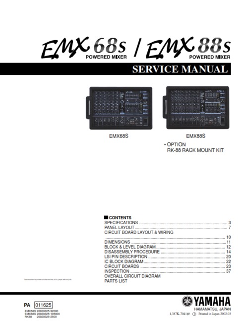 Product picture Yamaha emx68s emx88s emx complete service manual emx-68 88 