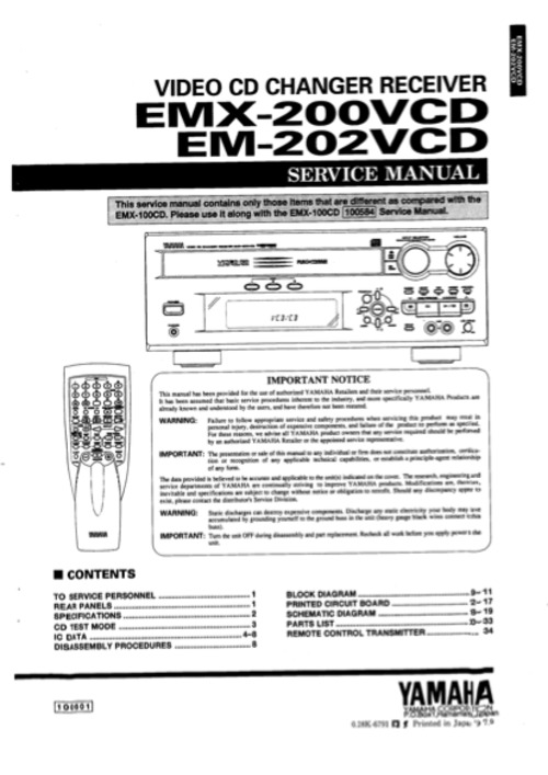 Product picture Yamaha emx200-vcd em202-vcd complete service manual emx