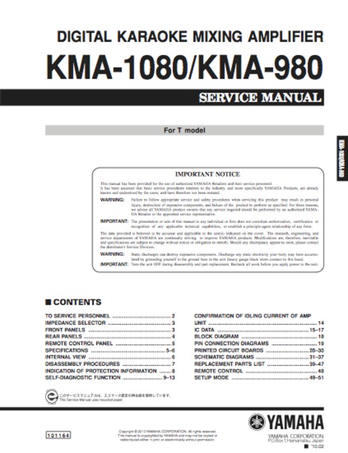 Product picture Yamaha kma1080 kma-1080 kma980 kma-980 service manual