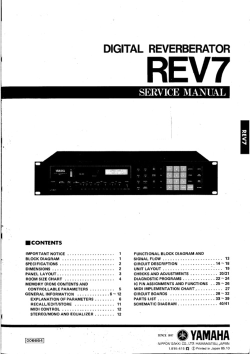 Product picture Yamaha rev7 rev-7 digital reverberator full service manual