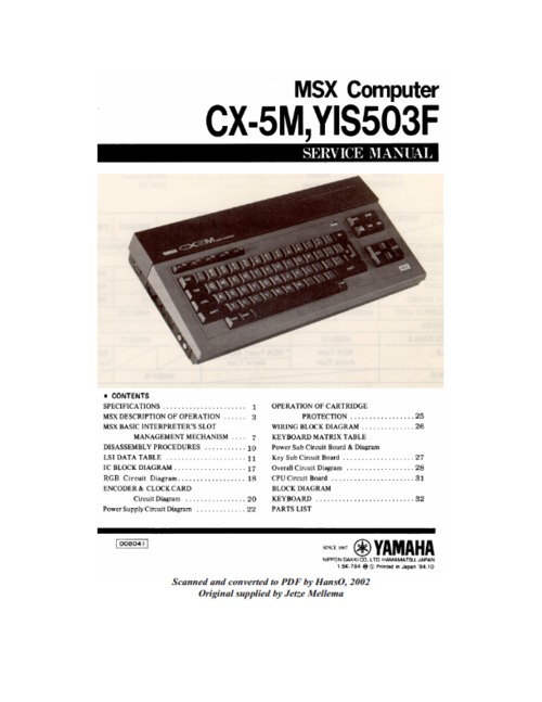 Product picture Yamaha cx-5m yis503f cx5m yis-503f msx service manual