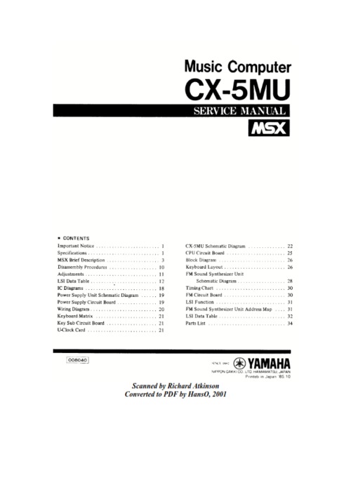 Product picture Yamaha cx5mu cx-5mu music computer service manual