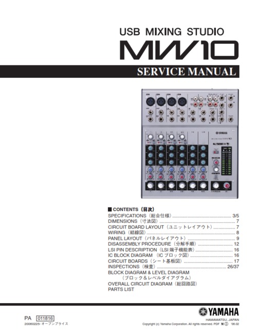 Product picture Yamaha mw10 mw-10 usb mixing studio service manual complete