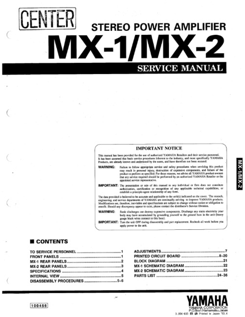 Product picture Yamaha mx1 mx-1 mx2 mx-2 power amplifier service manual full