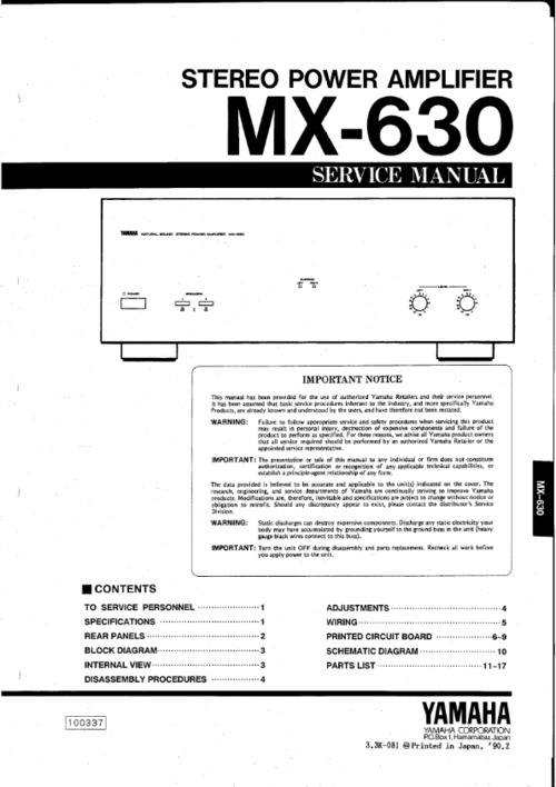 Product picture Yamaha mx630 mx-630 power amplifier service manual full