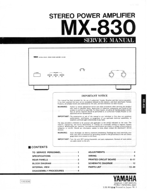 Product picture Yamaha mx830 mx-830 power amplifier service manual full