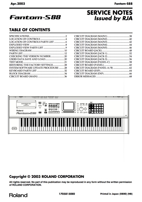 Product picture Roland s88 s-88 S88 fantom complete service manual