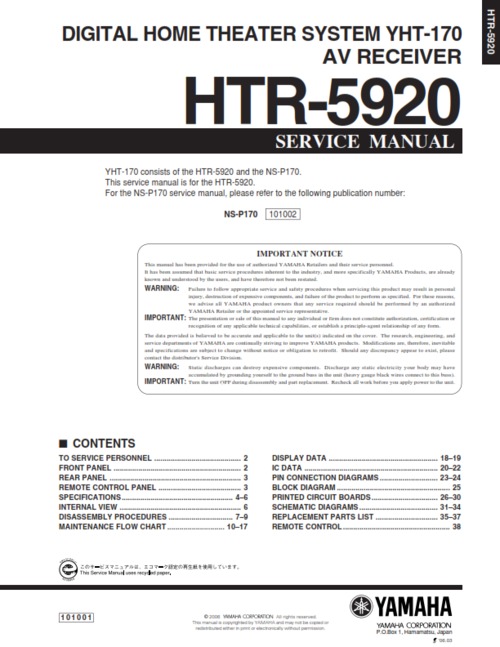 Product picture Yamaha htr-5920 htr5920 htr yht-170 complete service manual 