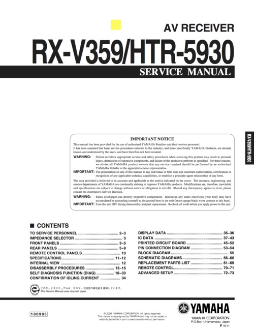 Product picture Yamaha rx-v359 rxv359 htr-5930 htr5930 full service manual