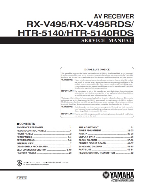 Product picture Yamaha rx-v495 rx495 htr-5140 htr5140 service manual full