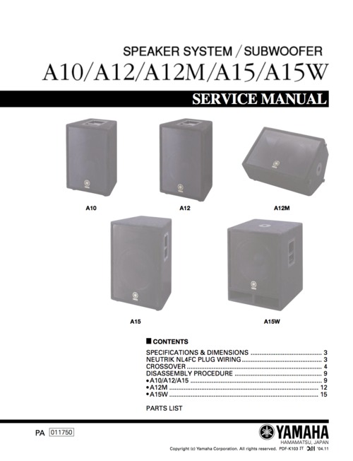 Product picture Yamaha a10 a-10 a12 a-12 a12m a15 a-15 a15w service manual
