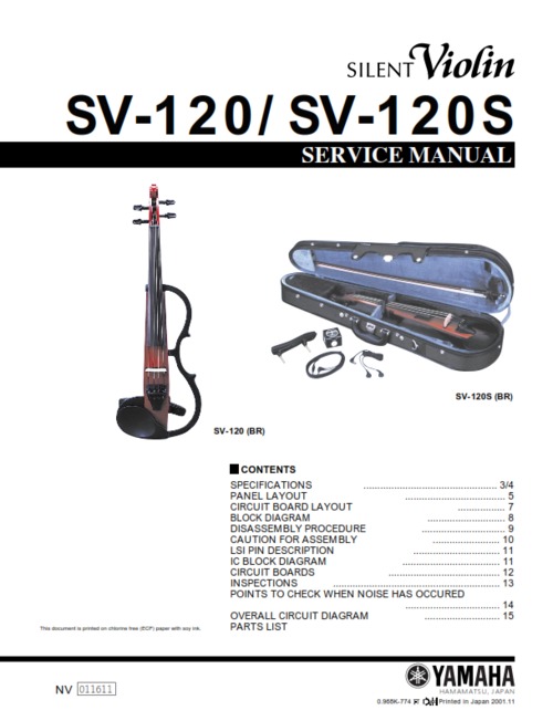 Product picture Yamaha sv120 sv-120s complete service manual silent violin