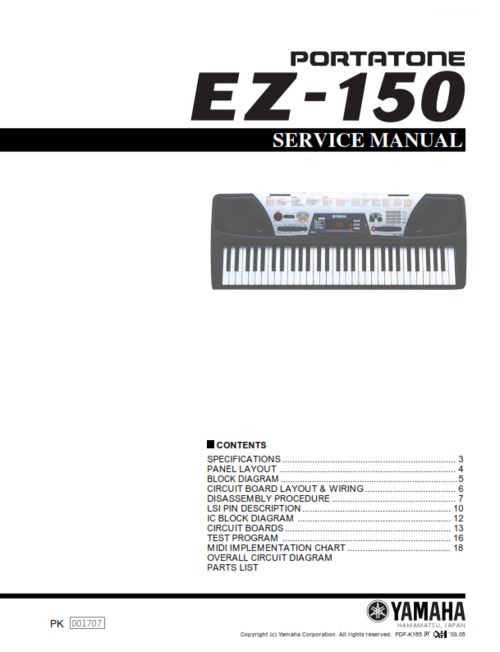 Product picture Yamaha ez150 ez-150 portatone complete service manual