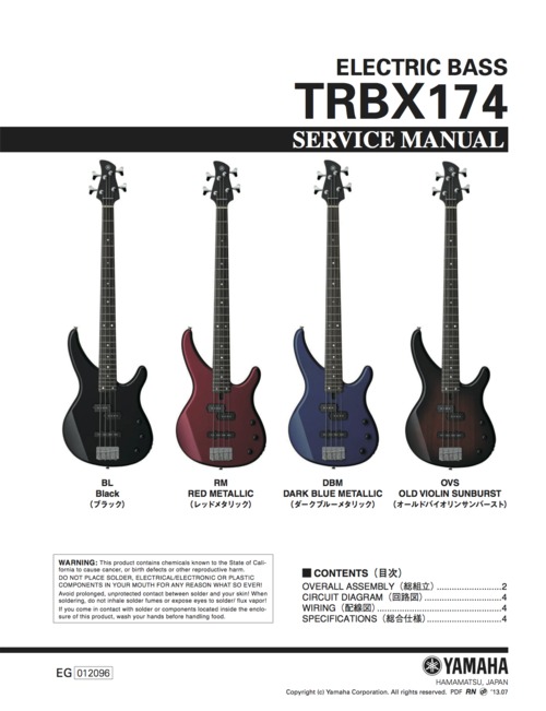 Product picture Yamaha trbx174 trbx-174 trbx electric bass service manual