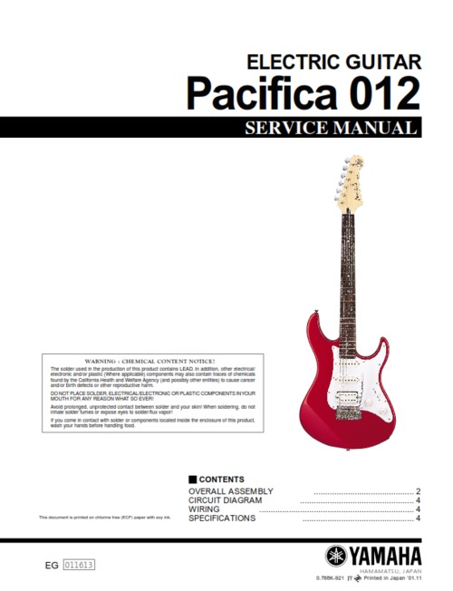 Product picture Yamaha pacifica 012 electric guitar complete service manual