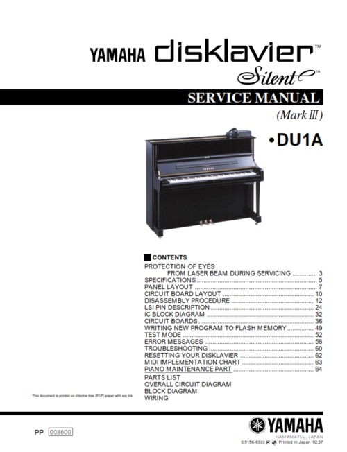 Product picture Yamaha disklavier du1a mark iii series silent service manual