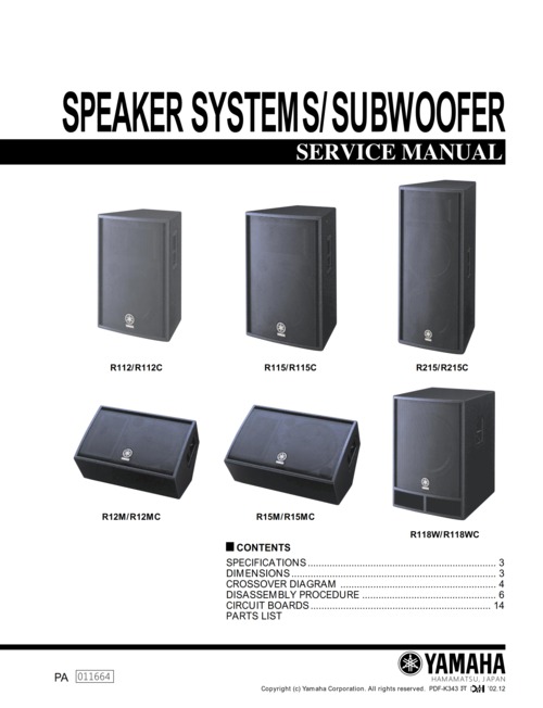 Product picture Yamaha r112 r115 r215 r12m r15m r118w service manual full r