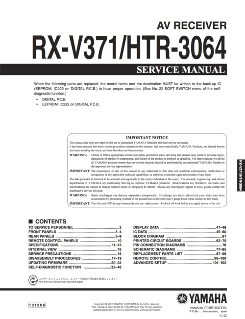 Product picture Yamaha rx-v371 htr-3064 rxv371 htr3064 full service manual