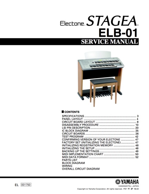 Product picture Yamaha electone elb-01 elb01 stagea service manual organ