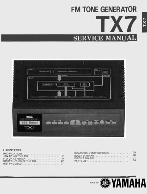 Product picture Yamaha tx7 tx-7 fm tone generator service manual