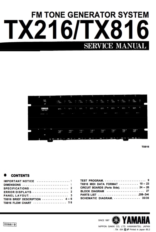 Product picture Yamaha tx216 tx-216 tk816 tx-816 tone service manual