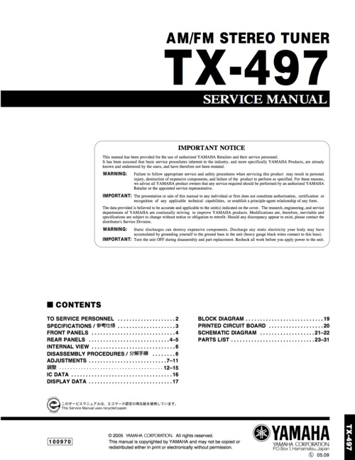 Product picture Yamaha tx497 tx-497 tuner service manual