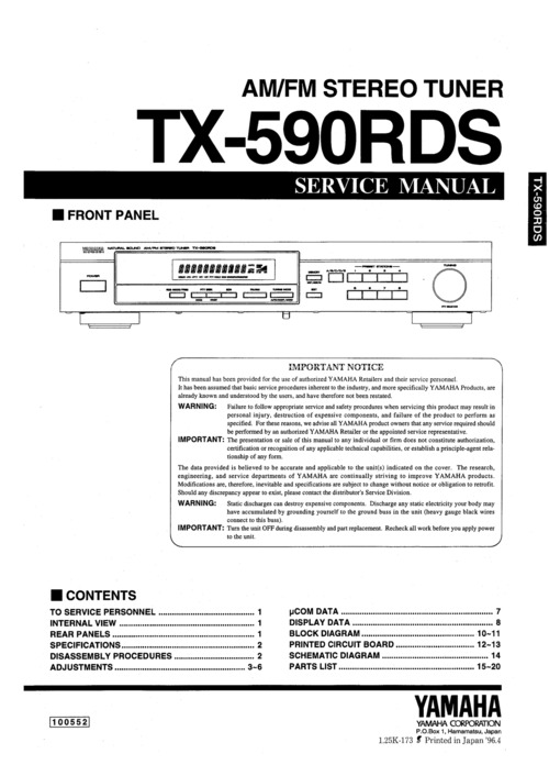 Product picture Yamaha tx590 tx-590 tx590rds rds tuner service manual
