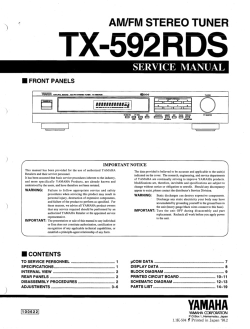 Product picture Yamaha tx592 tx-592 tx592rds rds tuner service manual