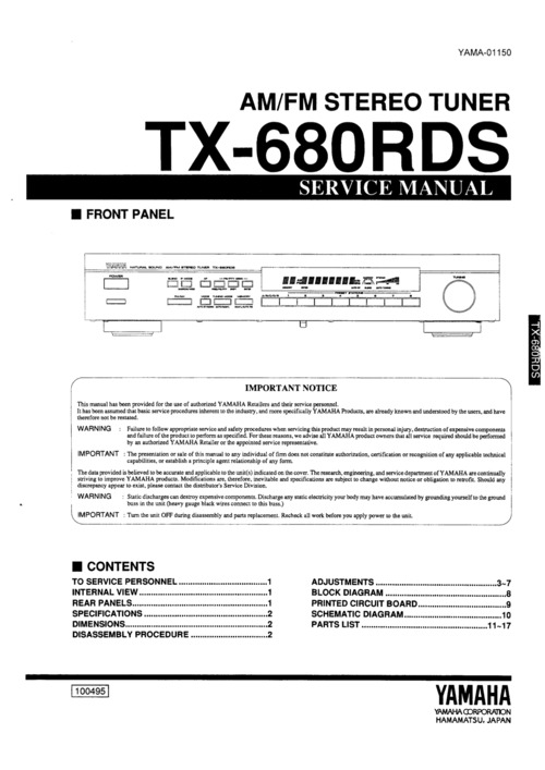 Product picture Yamaha tx680 tx-680 tx680rds rds tuner service manual