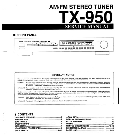 Product picture Yamaha tx950 tx-950 tuner service manual