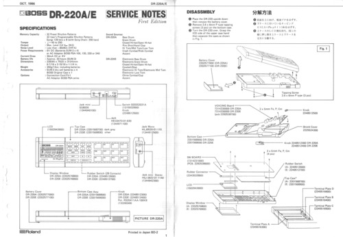 Product picture Roland Dr220 Dr-220 Dr-220ae Rhythm Boss Service Manual