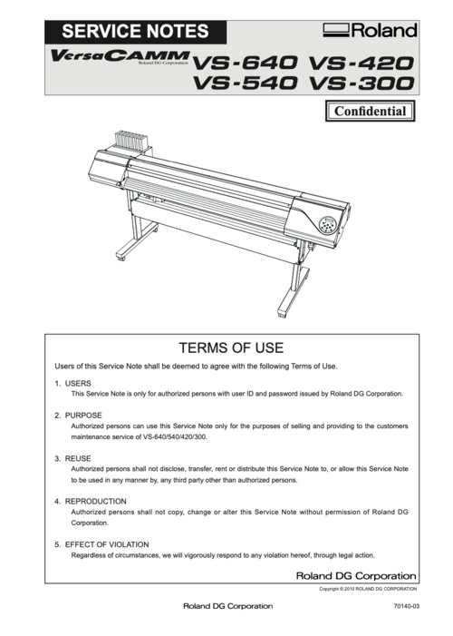 Product picture Roland vs300 vs420 vs540 vs640 versacamm service notes